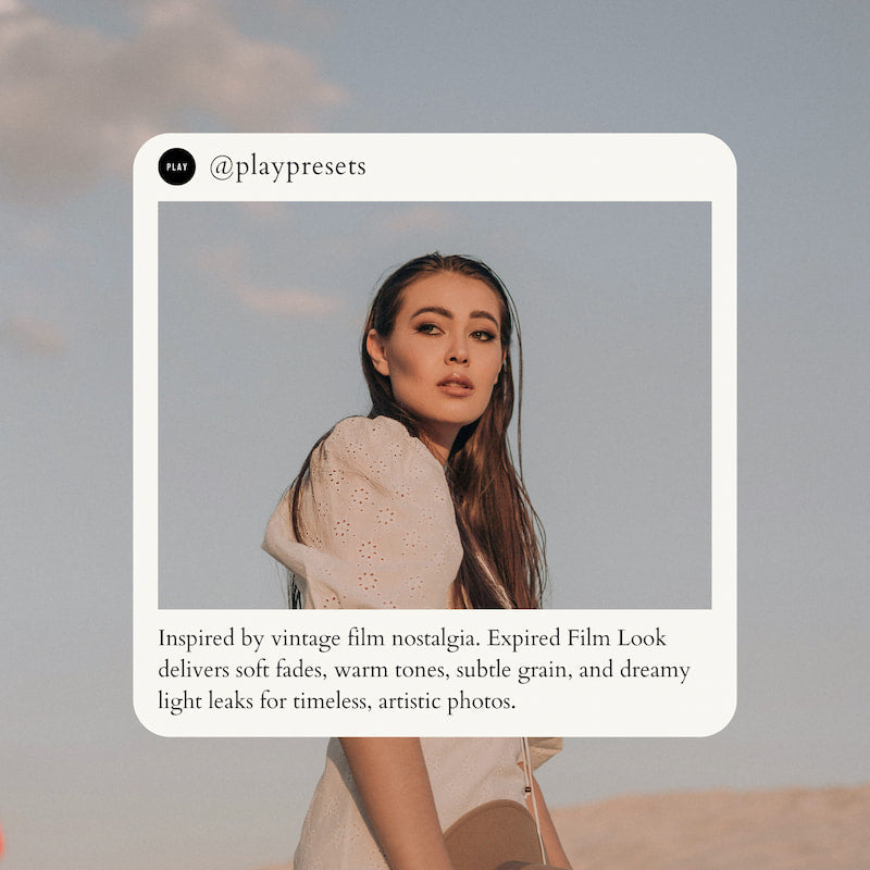 Inspired by vintage film nostalgia. Expired Film Look delivers soft fades, warm tones, subtle grain, and dreamy light leaks for timeless, artistic photos.