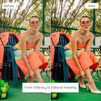 Before and after comparison of a woman sitting on a tennis court Edited With Blogger Lightroom Preset