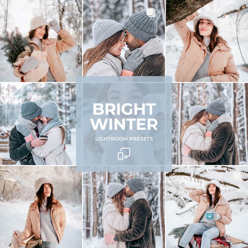 Bright Winter Lightroom Presets collection preview for snowy portraits and winter photography