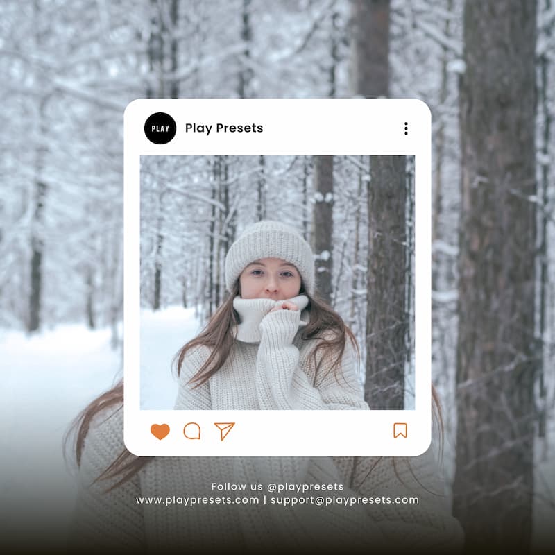 Woman in snowy winter landscape enhanced with Bright Winter Lightroom presets