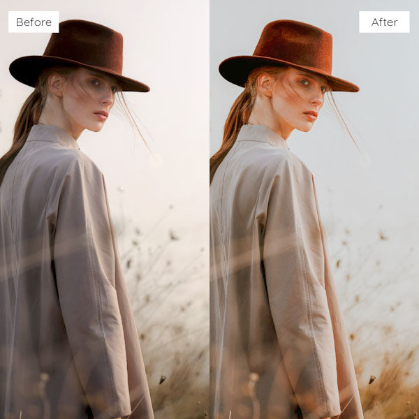 Before and after using Lightroom Presets to enhance photo colors and clarity.