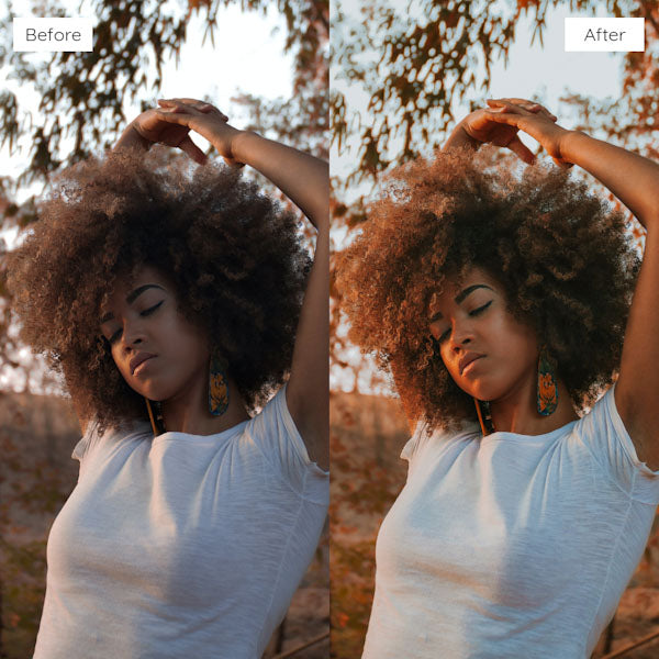 Before and after using Lightroom Presets for sharpening details and intensifying colors in photos.