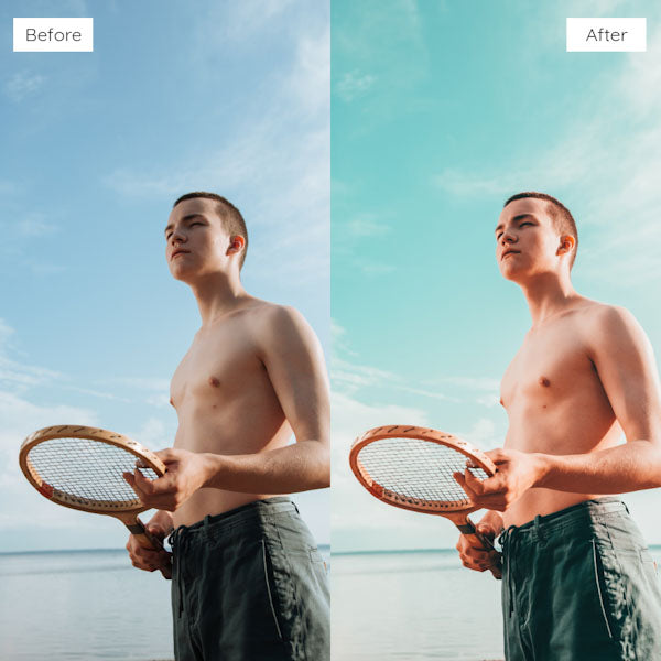 Before and after using Lightroom Presets to add vibrant and dynamic tones to an image.