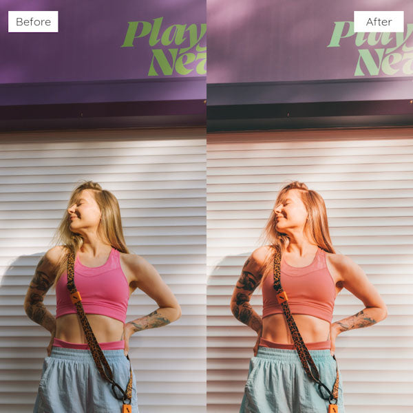 Before and after using Lightroom Presets to achieve a bright and airy effect in photography.