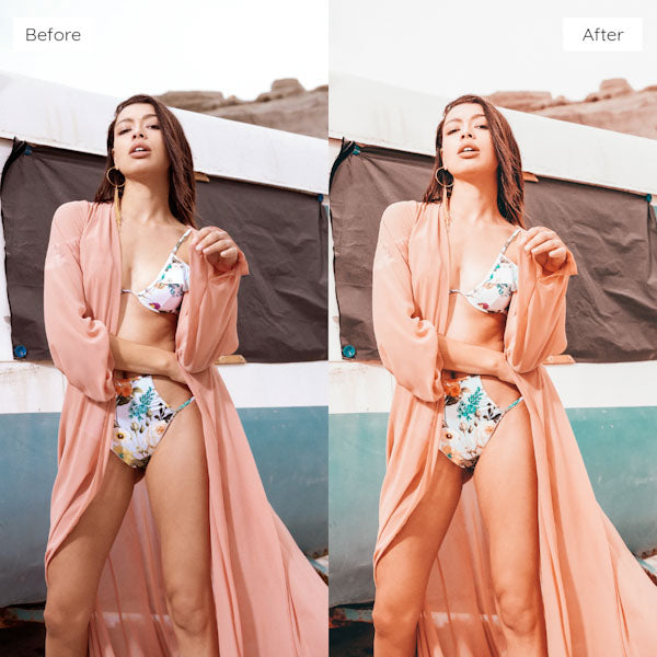 Before and after using Lightroom Presets for sharpening details and intensifying colors in photos.