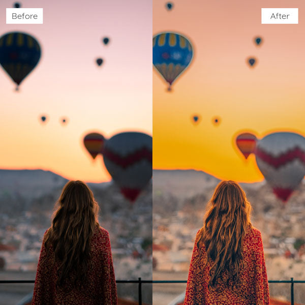 Before and after using Lightroom Presets to enhance photo colors and clarity.