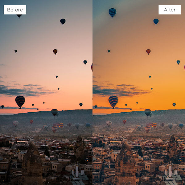 Before and after using Lightroom Presets to achieve a bright and airy effect in photography.