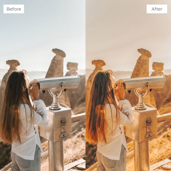 Before and after using Lightroom Presets to add warmth and richness to an image.