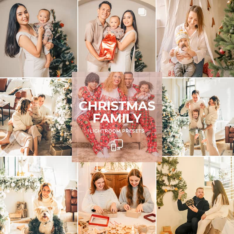 Christmas Family Lightroom presets for warm skin tones, balanced holiday colors and natural family portraits