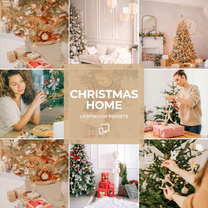 Christmas Home Preset Collection for warm indoor lighting and cozy holiday home photography