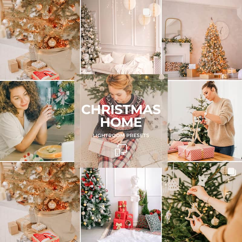 Christmas Home Lightroom presets for cozy indoor photos with warm tones and natural skin