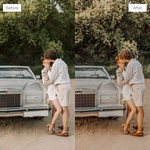 Before and after using Lightroom Presets to add vibrant and dynamic tones to an image.