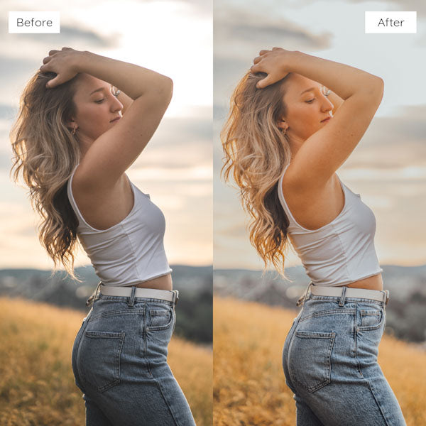 Before and after using Lightroom Presets to add warmth and richness to an image.