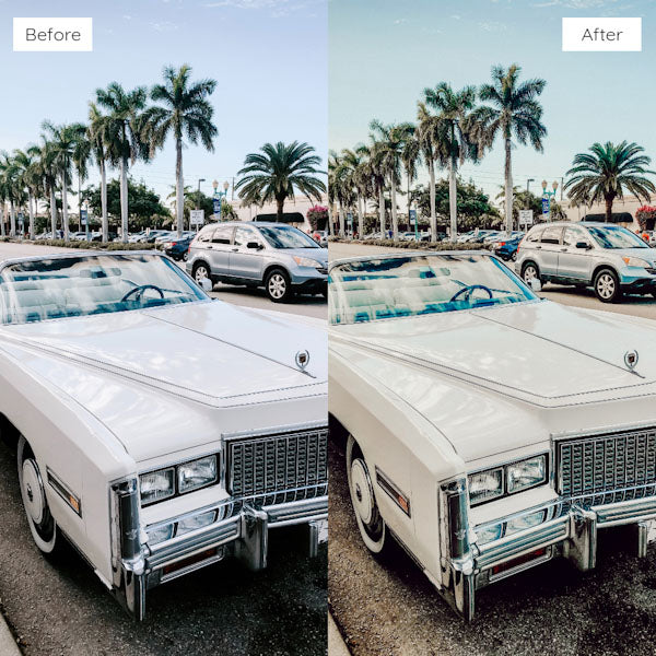 Before and after using Lightroom Presets for sharpening details and intensifying colors in photos.