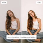 Before and after comparison of a woman sitting Edited With Clean Lightroom Preset