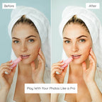 Before and after comparison of a woman applying skincare product Edited With Clean Lightroom Presets