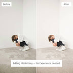 Before and after comparison of a person in a white outfit Edited With Clean Girl Lightroom Preset