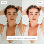 Before and after comparison of a woman Edited with Clean White Lightroom Preset.