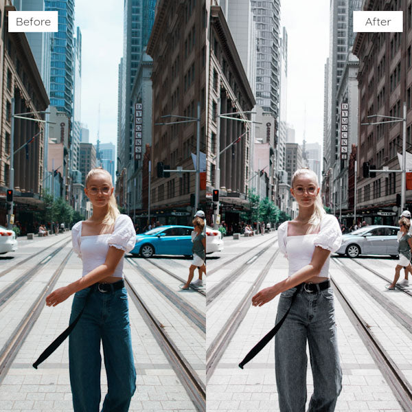 Before and after using Lightroom Presets to enhance photo colors and clarity.