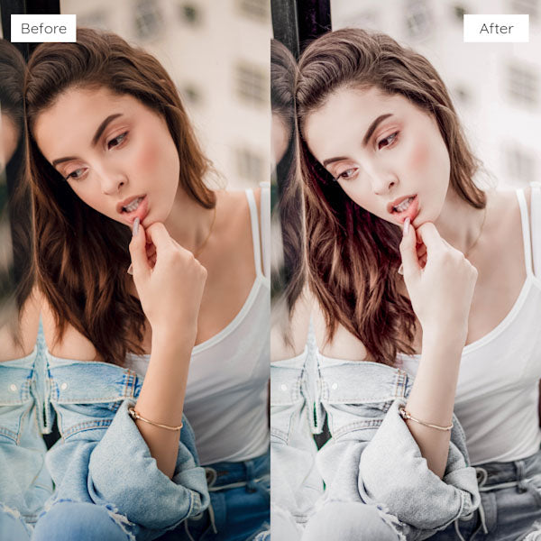 Before and after using Lightroom Presets to add vibrant and dynamic tones to an image.