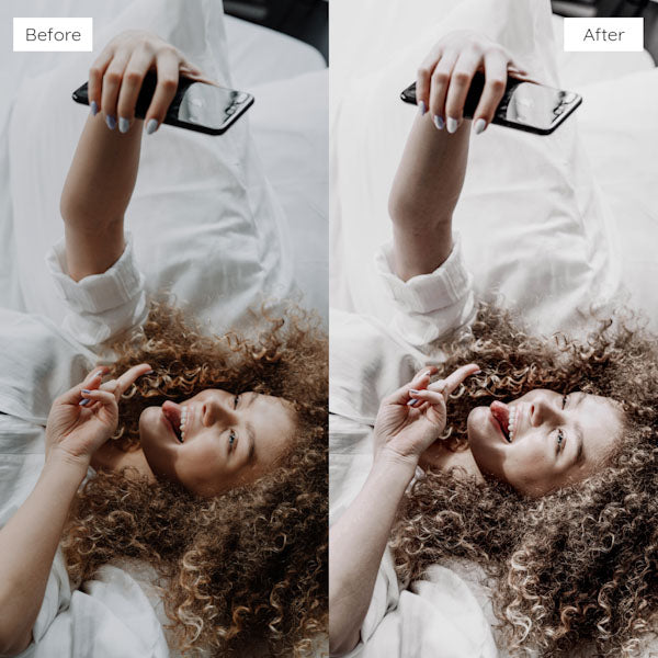 Before and after using Lightroom Presets to achieve a bright and airy effect in photography.