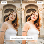 Before and after comparison of a woman Edited with Creamy Lightroom Preset