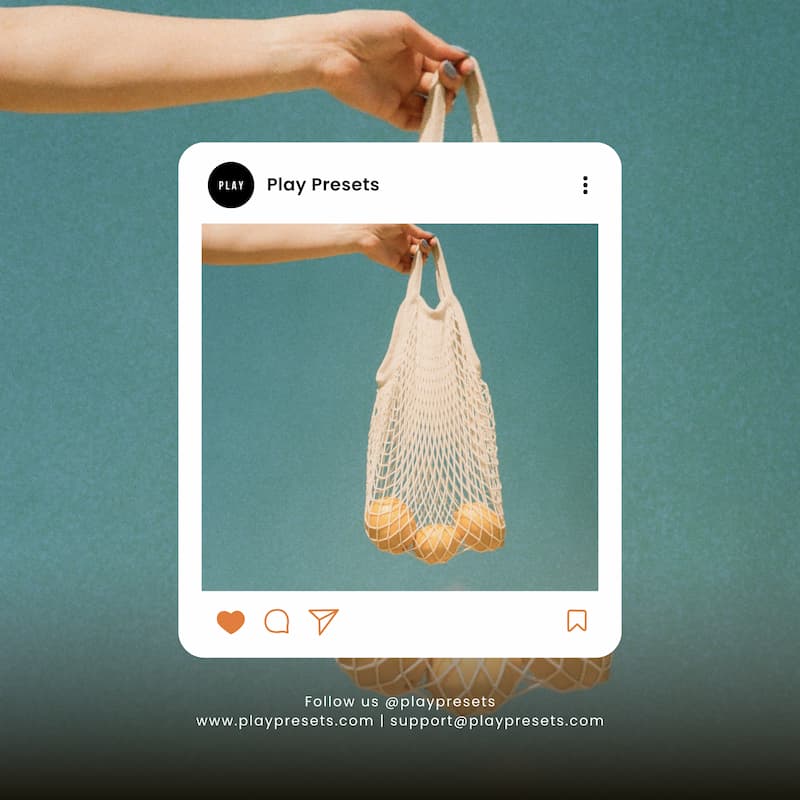 Hand holding a beige mesh bag with fruits edited with Expired Film Look Video LUTs.