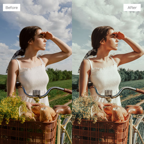 Before and after using Lightroom Presets to add vibrant and dynamic tones to an image.