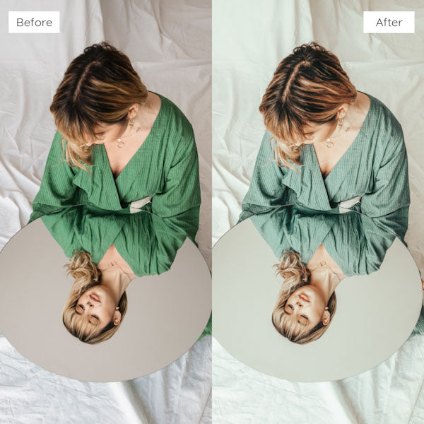 Before and after using Lightroom Presets for enhancing natural light and shadows in photos.