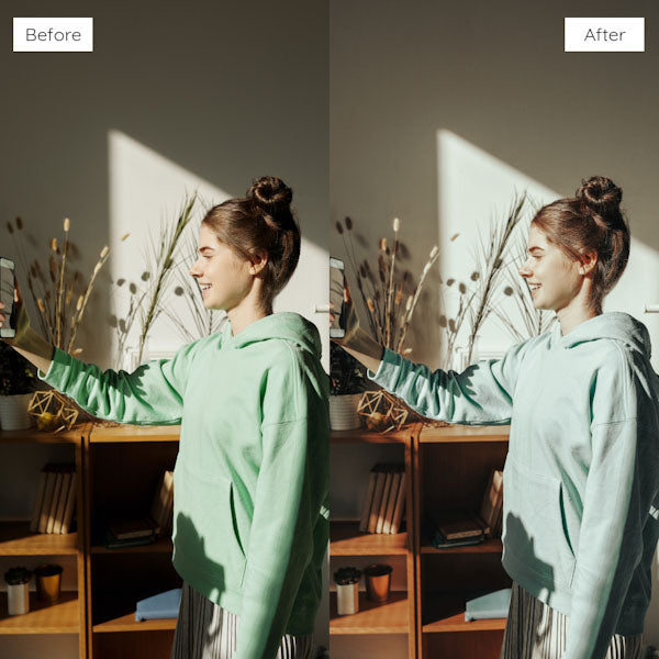 Before and after using Lightroom Presets to add warmth and richness to an image.