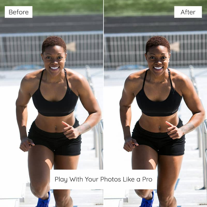 Before and after comparison of a woman in athletic wear Edited With Fitness Lightroom Presets