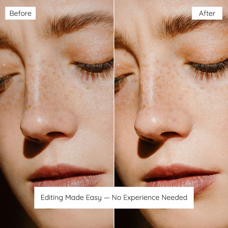 Before and after comparison of a person face edited with Fuji Provia Look Preset Collection.