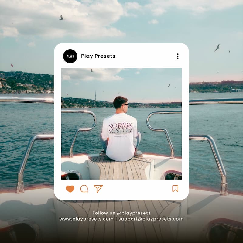 Person sitting on a boat with scenic view edited with Fujicolor Look Video LUTs.