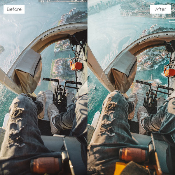 Before and after using Lightroom Presets for enhancing natural light and shadows in photos.