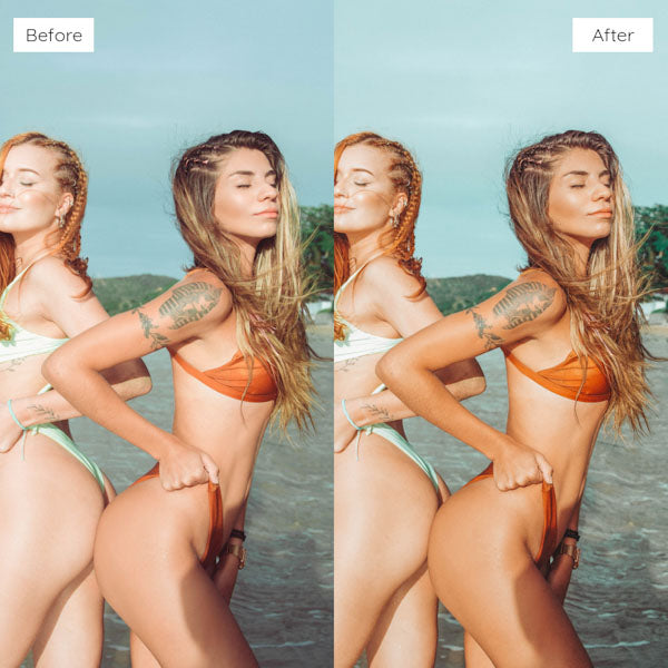 Before and after using Lightroom Presets to add warmth and richness to an image.