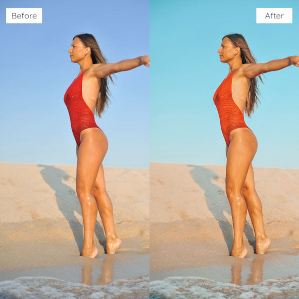 Before and after using Lightroom Presets for sharpening details and intensifying colors in photos.