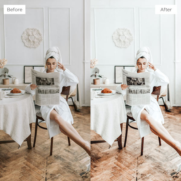 Before and after using Lightroom Presets to enhance photo colors and clarity.