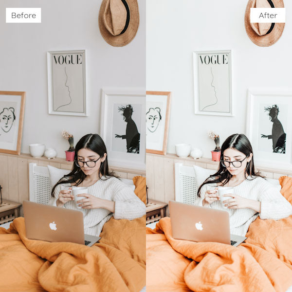 Before and after using Lightroom Presets to add warmth and richness to an image.