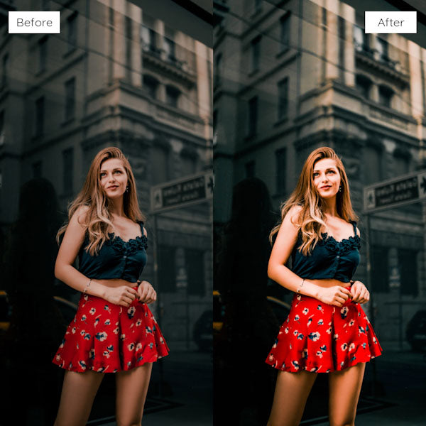 Before and after using Lightroom Presets to enhance photo colors and clarity.