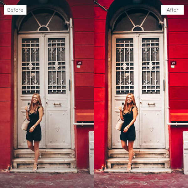 Before and after using Lightroom Presets to achieve a bright and airy effect in photography.