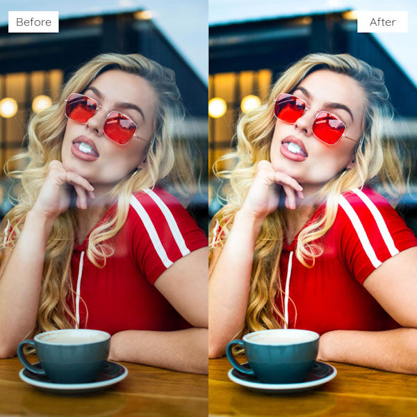 Before and after using Lightroom Presets for enhancing natural light and shadows in photos.