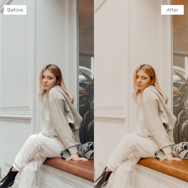 Before and after using Lightroom Presets to enhance photo colors and clarity.