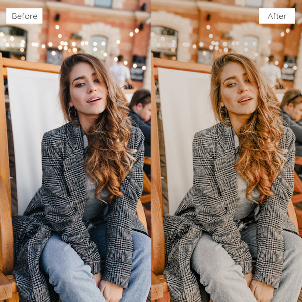 Before and after using Lightroom Presets for enhancing natural light and shadows in photos.