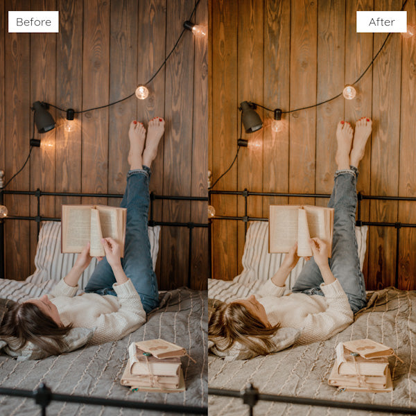 Before and after using Lightroom Presets to add warmth and richness to an image.