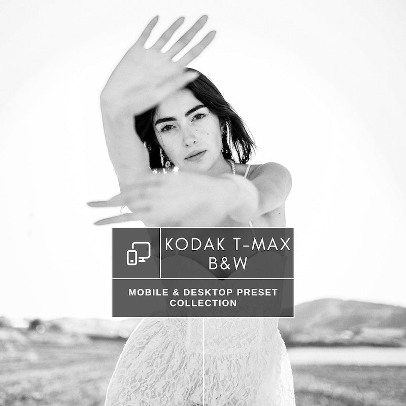 Black and white photo of a person with a hand covering part of their face, Edited with Kodak T-Max B&W presets Lightroom