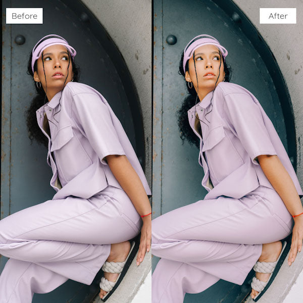 Before and after using Lightroom Presets to add vibrant and dynamic tones to an image.