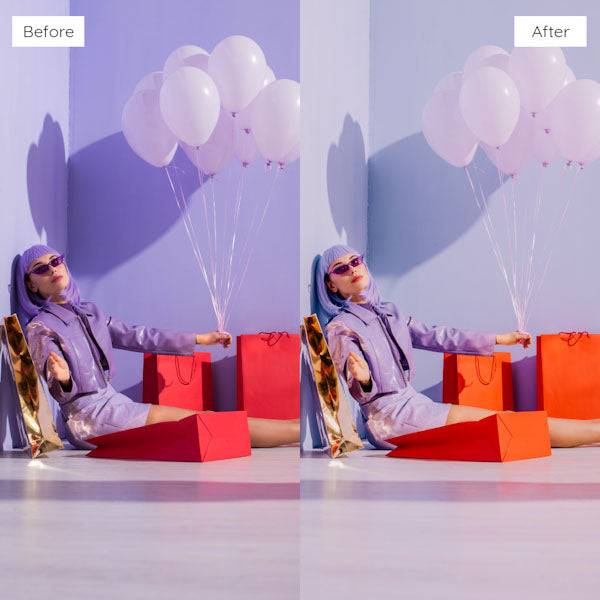 Before and after using Lightroom Presets for creating a moody, cinematic look.