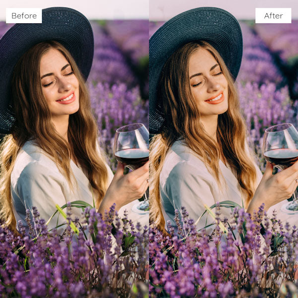 Before and after using Lightroom Presets to achieve a bright and airy effect in photography.