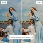 Before and after comparison of a couple on a boat with a scenic background, Enhanced With Luxury Life Lightroom Presets