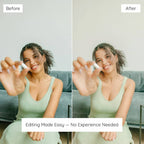 Before and after comparison of a woman holding a small object, Edited With Matcha Lightroom Preset